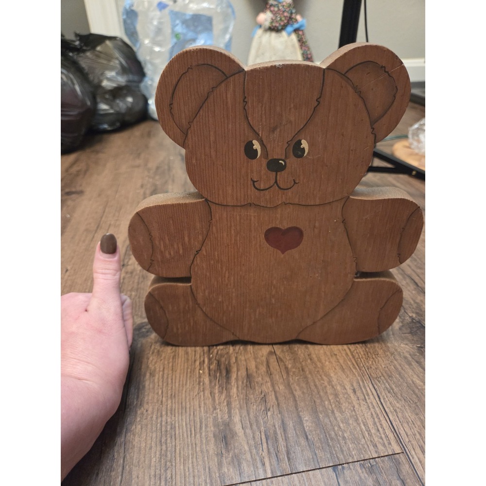 Vintage Handpainted Wooden Teddy Bear Decor